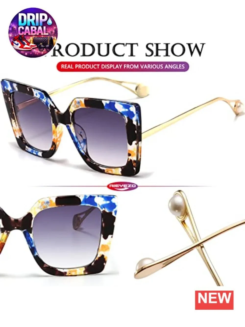 Oversized Square Sunglasses for Women UV400 Protection Retro Metal Frame